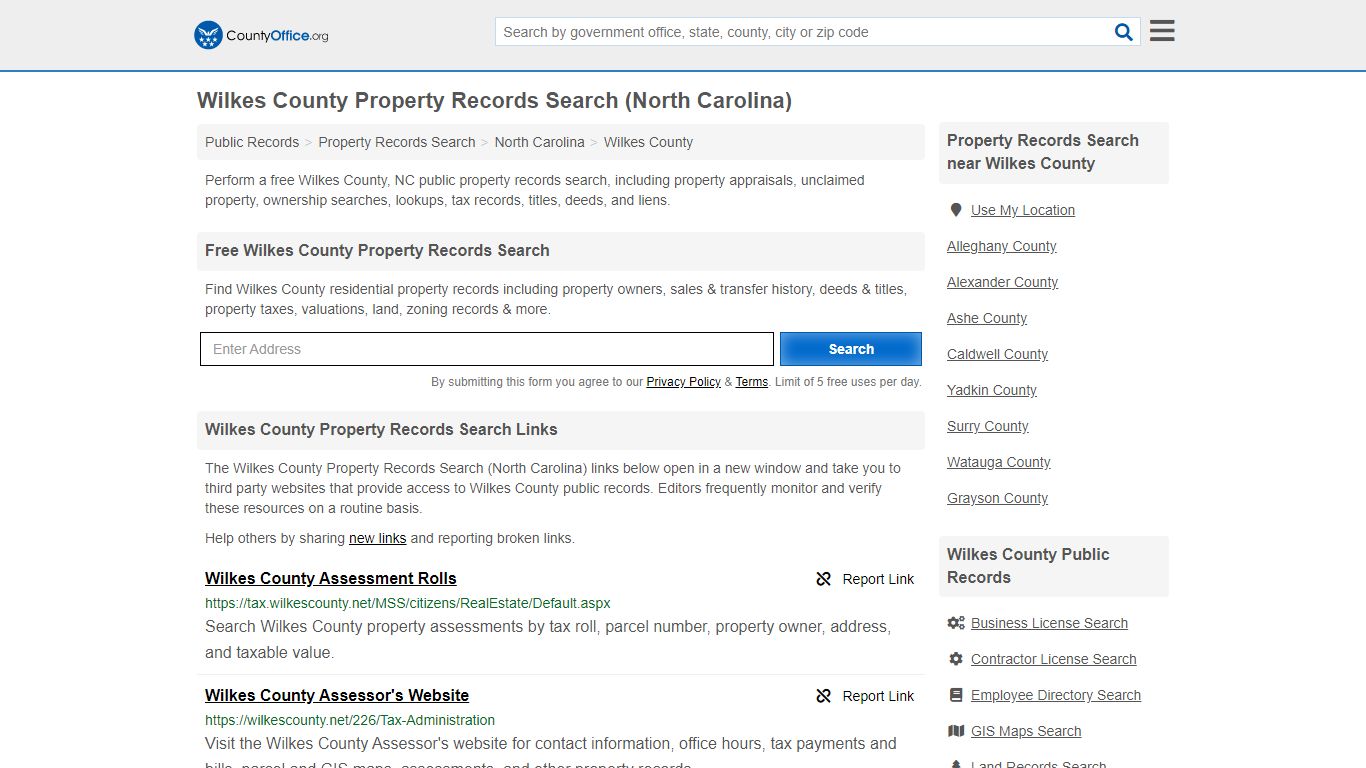 Property Records Search - Wilkes County, NC (Assessments ...